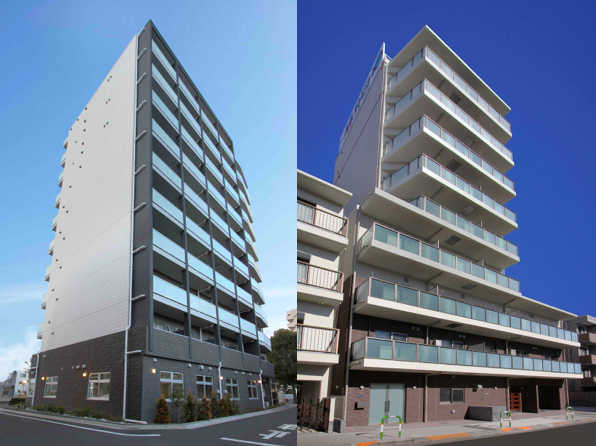 音楽マンション「ラ・メゾン・エクラ【東十条】」（左）と「クロスサイド【駒込】」（右）。 2012年から始め、総棟数は30棟まで広がった。