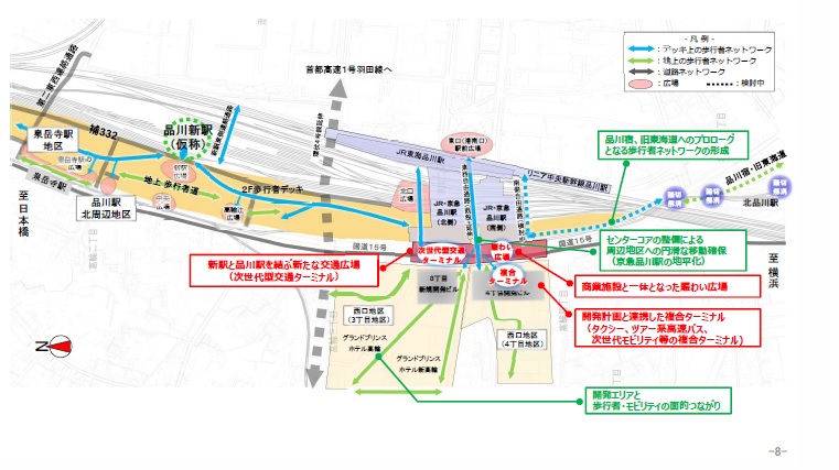 品川駅西口から道路を越えて賑わいをつなげようという計画だ