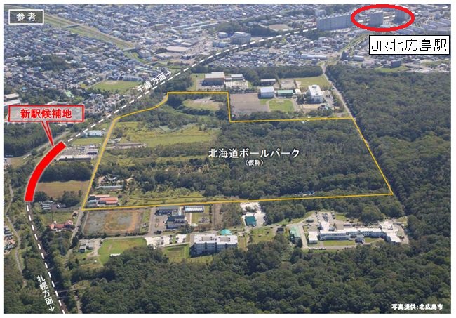 新駅予定地と現在の北広島駅の位置 ※JR北海道広報資料