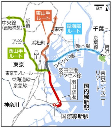 ＪＲ東日本の「羽田空港アクセス線」の計画図。羽田へのアクセスが更に便利になる予定。