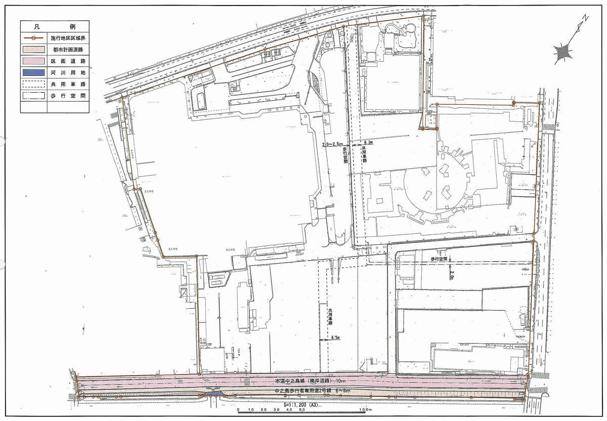 「中之島五丁目地区土地区画整理事業」の設計図（出典：大阪市）