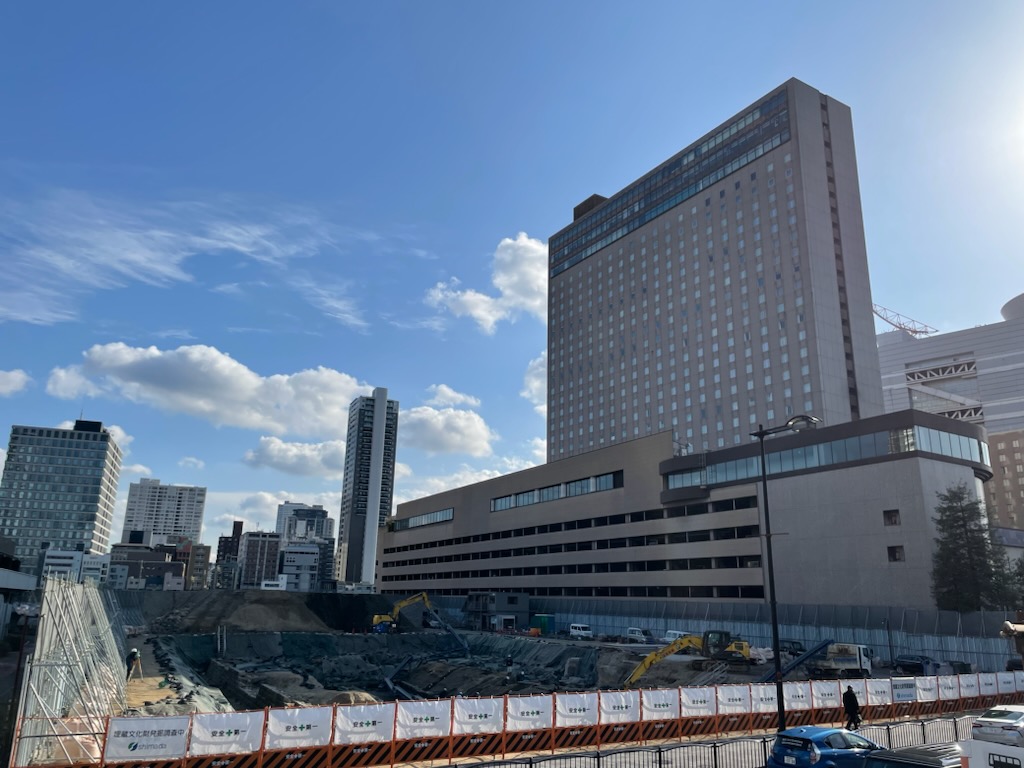 1月下旬時点で、リーガロイヤルホテル（大阪）の東側は埋蔵文化財発掘調査中