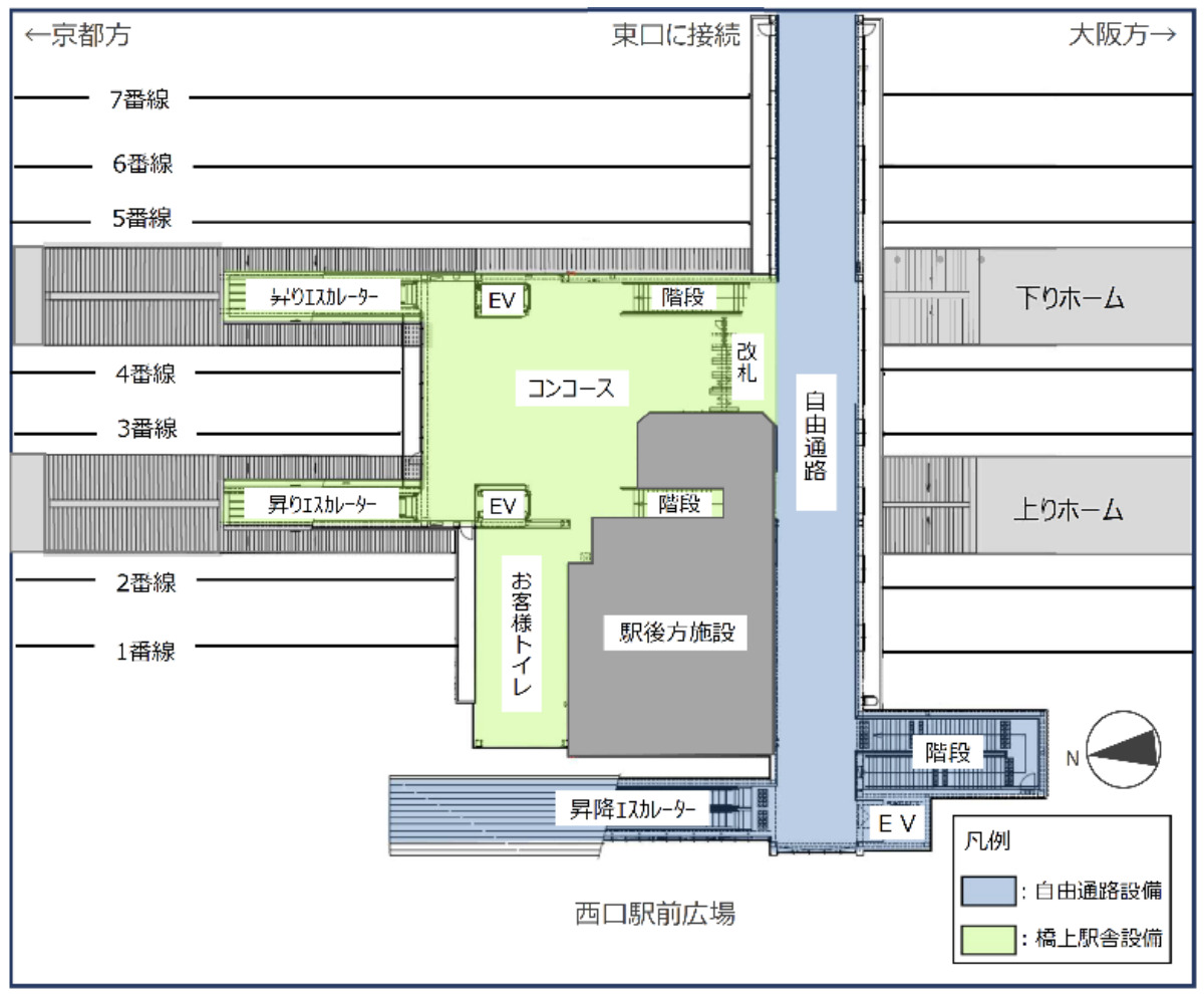 自由通路整備・橋上化事業の整備計画概要図（出典：JR西日本）