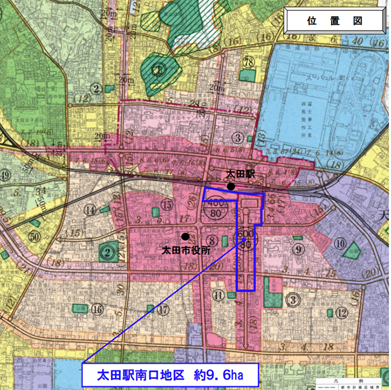 太田駅南口地区市街地総合再生計画範囲図