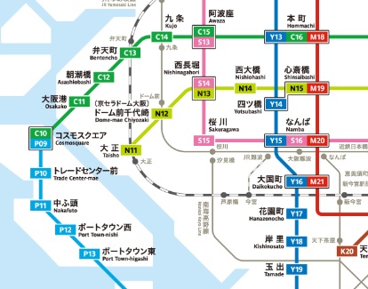 大阪メトロの路線図。緑色が中央線（ホームページから）