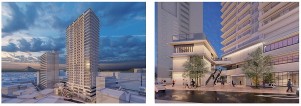 「（仮称）辻堂第二計画」の完成イメージ。駅前広場の整備を含めた住宅・商業・公益一体の駅前再開発を行う。 出所：プレスリリース