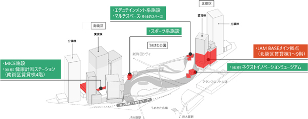 「JAM BASE」の施設配置図（出典：グラングリーン大阪開発事業者）