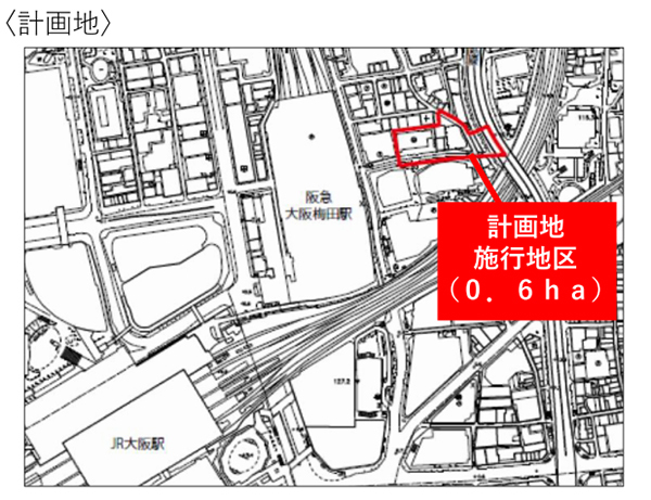 「茶屋町B-2･B-3地区第一種市街地再開発事業」の計画地は、阪急「大阪梅田」駅、JR「大阪」駅の東側に位置する（出典：東急不動産）