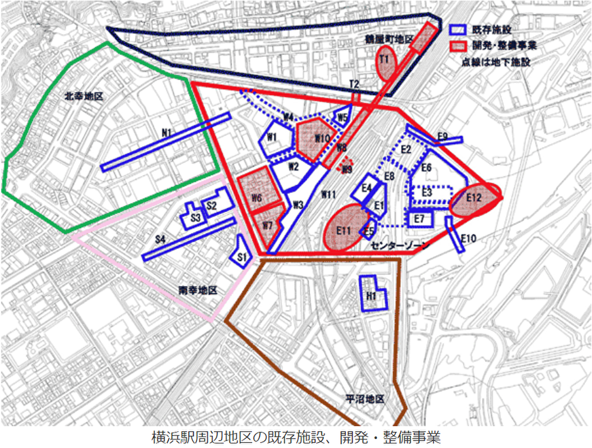 横浜駅周辺の開発整備事業地図