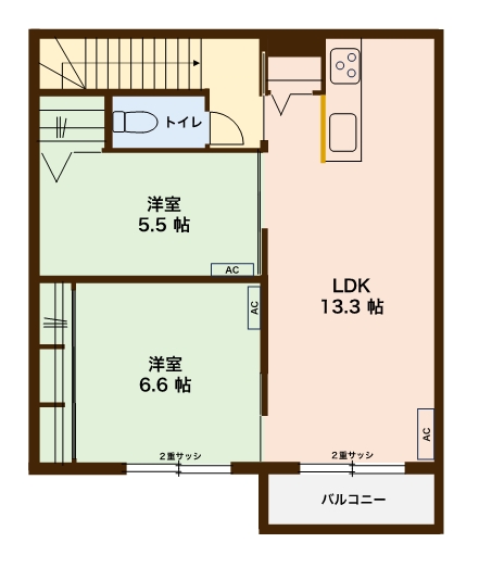2階は２LDK。各室広めに作られている
