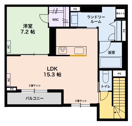 2階もシンプル。ランドリールームが広い
