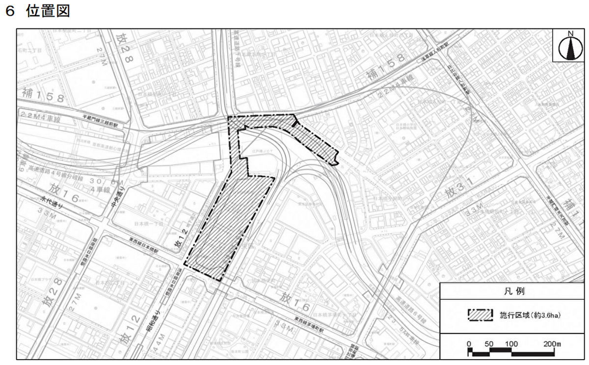 日本橋一丁目東地区 再開発対象地 位置図
