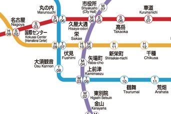 名古屋の地下鉄路線図。開発が進んでいるエリアは集中している